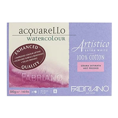 Afbeelding van Fabriano Artistico Acquarello Watercolour, extra wit, gesatineerd, hot persed, 18 x 26 cm, 20 vellen 300 g/m², hoogwaardig kunstenaars aquarelkarton, blok aan 4 zijdig gelijmd, veganistisch