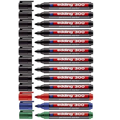 Afbeelding van Edding permanent marker 300 (10x zwart) + 3x (rood/groen/blauw)