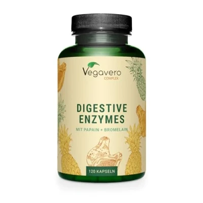 Afbeelding van Vegavero Enzymcomplex Bromelaïne Papaïne Amylase Lipase Cellulase Enterisch gecoate DRCaps® Natuurlijke spijsverteringsenzymen Laboratorium getest Zonder toevoegingen