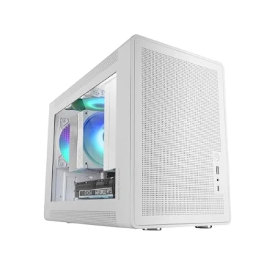 Afbeelding van MARS GAMING MC XPS, Ultracompacte MicroATX Behuizing, Gehard Glas + Mesh Panelen, FRGB 120mm Ventilator, Koelingstechnologie, Dubbele PSU Ondersteuning ATX en SFX, Mini Tower PC USB C, Wit
