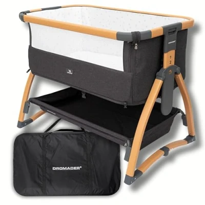 Afbeelding van DROMADER Baby Bed Co Sleeper Wieg Voor Pasgeborenen 0 6 Maanden Bedje Naast Ouders met Wielen Ademend Gaas Comfortabel Matras Inclusief 7 Hoogte instellingen Schommelmodus Grijs