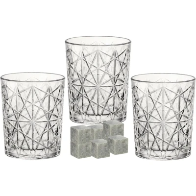 Afbeelding van Bormioli Rocco whiskyglazen set 6x stuks 390 ml 9x whisky ijsblokstenen Whiskeyglazen