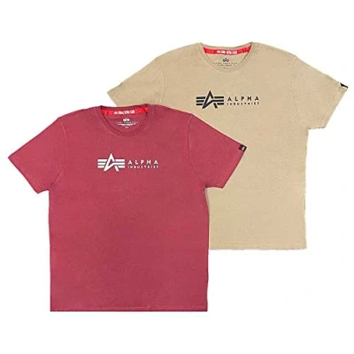 Afbeelding van Alpha Industries Label 2 PACK Tshirt print, Heren, Maat: Large, Olive/burgundy