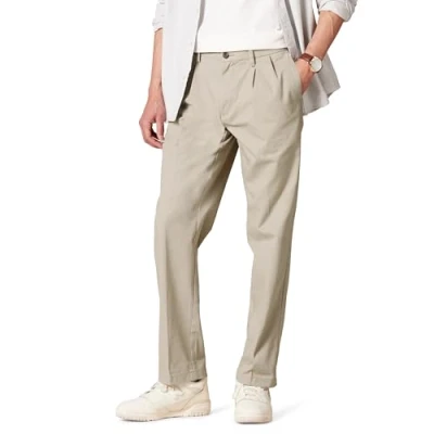 Afbeelding van Amazon Essentials Classic fit rimpelbestendige geplooide chino broek voor heren ,Beige (Khaki) ,33W / 30L
