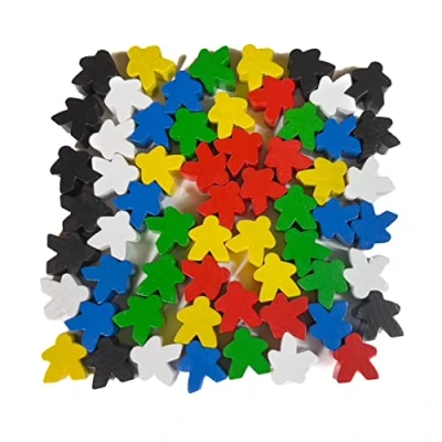 Afbeelding van Spieltz 60 houten speelfiguren voor bordspellen, 16 x 10 mm, Made in Germany, 6 kleuren, (10 geel, rood, blauw, groen, wit, zwart)