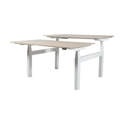 Afbeelding van Lectro Duo Plus werkplekken, zit sta (64 130cm) hoogte verstelbaar dmv 2 elektromotoren per wp met 180x80cm lindberg eiken 25mm bladen en wit