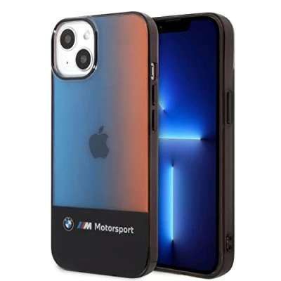 Afbeelding van CG MOBILE BMW voor iPhone 14 Plus hoesje Motorsport Collection PC/TPU IML met bedrukt midden driekleurig vervagende streep anti kras volledige slanke bescherming achterkant
