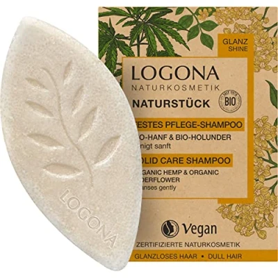 Afbeelding van LOGONA Naturkosmetik Vaste haarshampoo voor meer glans en natuurlijk gezond haar, shampoobar met veganistische formule van biologische hennep vlierelder, zoals haarzeep, 1 x 60 g