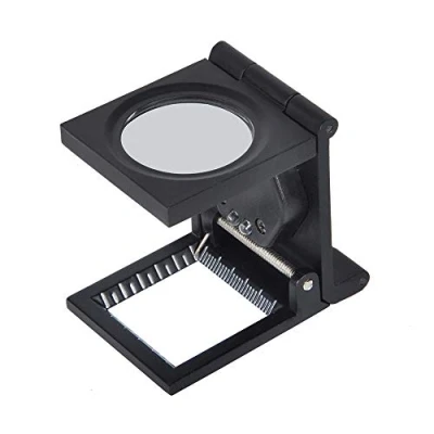 Afbeelding van 10x Fold Hand Staande Vergrootglas Drie Folding Loep met Schaal Horloge Juwelier Tool LED Licht voor Textiel Optische Sieraden