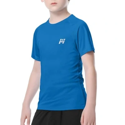 Afbeelding van MEETWEE Rash Vest voor jongens en meisjes, korte mouwen, badmode, Guard top, zon, UV bescherming, UPF 50+, badmode kinderen, Donkerblauw, 12 Jaar