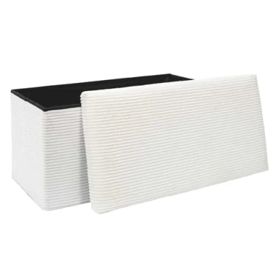 Afbeelding van Home Deco Factory Poef/hocker Cocoonen opvouwbaar stof wit MDF/polyester 76 x 38 cm