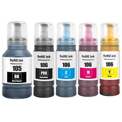 Afbeelding van SHUOLEI Inktcartridges, 105, 106 stuks, compatibel met Epson 105 inktpatronen, navulverpakking, multipack voor EP L 7160, 7180, ET 7700, 7750, 5 2 zwarte cyaan, magenta geel