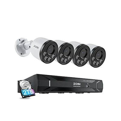Afbeelding van ZOSI PoE Bewakingscamera set Buiten, 4X 4MP met Audio, H.265+ 5MP 8CH NVR 2TB HDD, Persoonsdetectie, 100ft Nachtzicht, 24/7 Opname