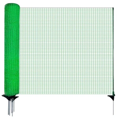 Afbeelding van Signstek Begrenzingshek, mobiele omheining, 120 cm hoog, 15 m lang, 9 palen, hondenhek, kippenhek, tuinhek, insteekhek, ideaal voor tuin, huis, binnenplaats, groen