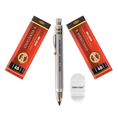Afbeelding van Koh I Noor 5359 vulpotlood set 5,6 mm Moderne metalen inclusief vullingen 4865 4B, 2 stuks, plus intervisio potloodgum voor kantoor, schrijvers, kunstenaars