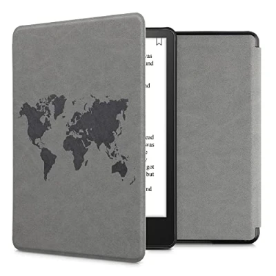 Afbeelding van kwmobile hoes compatibel met Amazon Kindle Paperwhite 11. Generation 2021 Hoesje voor ereader in grijs Wereldkaart