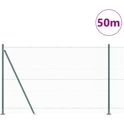 Afbeelding van vidaXL Hexagon Hek Groen 1.4x50 m Staal, Hekposten met Basisplaten 13 stuks Ø32mm 78.5cm Gegalvaniseerd staal
