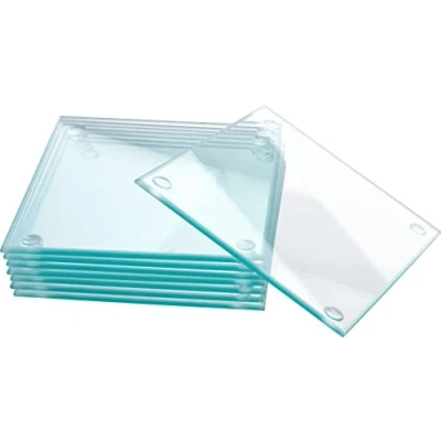 Afbeelding van VBS Set van 8 glazen onderzetters 12 x cm vierkante kaarsenonderzetters drankjes