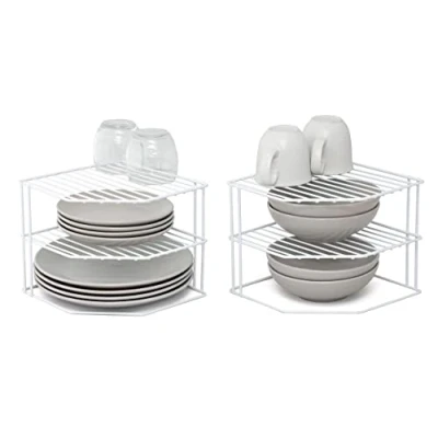 Afbeelding van simplywire Bordenrek met 3 niveaus Set van 2 keukenkastjesorganizers Wit