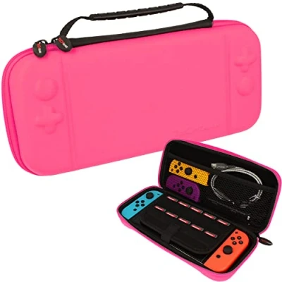 Afbeelding van TECHGEAR Switch OLED hoes, harde beschermende draagtas voor reizen en opslag ontworpen Nintendo + Joy Con controllers 10 gamekaartsleuven accessoires [ROZE]