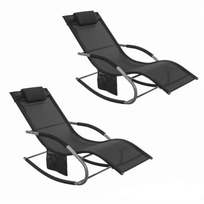 Afbeelding van SoBuy Set van 2 tuinstoelen schommelstoel zwart met zijvak OGS28 SCHx2