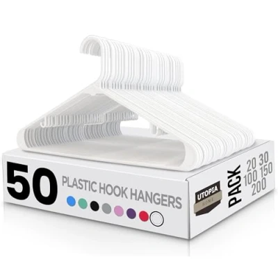 Afbeelding van Utopia Home Plastic kleerhangers 50 stuks met haken duurzame en ruimtebesparende hangers voor jassen, rokken, broeken, jurken, enz.