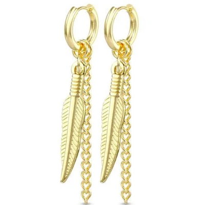 Afbeelding van Oorbellen hanger veertjes met ketting gold plated