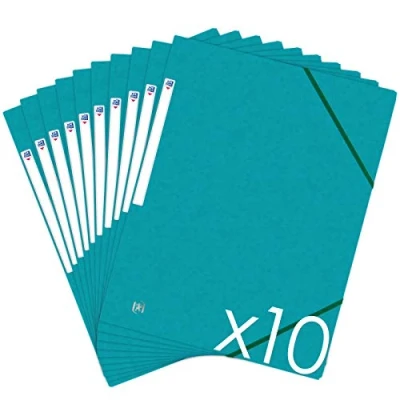 Afbeelding van Oxford Topfile+ documentenmap, 3 kleppen, A4, met elastiek, 10 stuks, aquamarijn