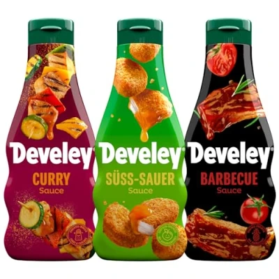 Afbeelding van Develey 3 delige set sauzenbundel, x 250 ml, zoetzuur, curry, BBQ saus, knijpflessen