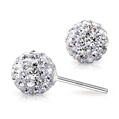 Afbeelding van Crystalline Azuria 925 Sterling Zilver Oorbellen Witte Kristallen Ronde Discobal Oorknopjes 8 mm voor Vrouwen en Meisjes
