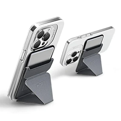 Afbeelding van MOFT MagSafe Portemonnee Magentic Telefoonstandaard voor iPhone 15 14 13 12 Series, Opvouwbare Vegan Leren Kaarthouder met 3 Verstelbare Kijkhoeken, Accessoires, Grijs