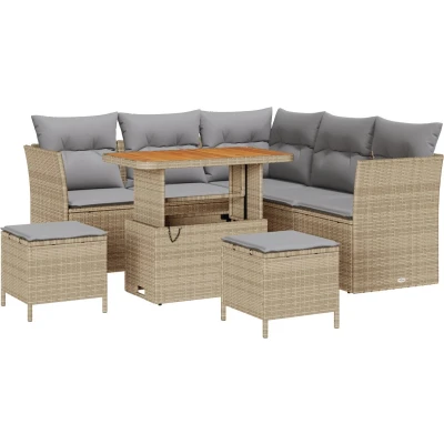 Afbeelding van vidaXL 8 delige Tuinsalonset met Kussens Beige Poly Rattan Acacia