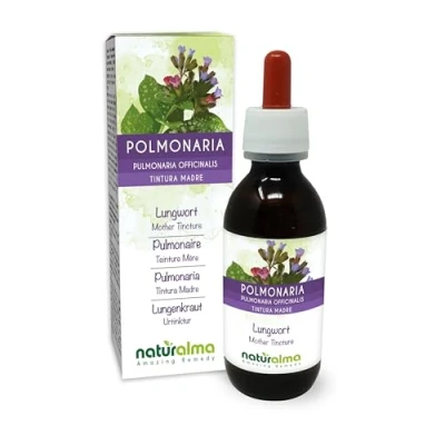 Afbeelding van Gevlekt longkruid (Pulmonaria officinalis) kruid met bloemen Alcoholvrije moedertinctuur Naturalma Vloeibaar extract druppels 120 ml Voedingssupplement Veganistisch