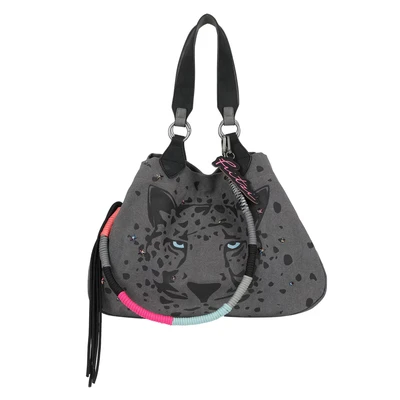 Afbeelding van Fritzi aus Preußen Schoudertas Izzy Medium Limited Canvas Shopper Panther Spotty Grijs