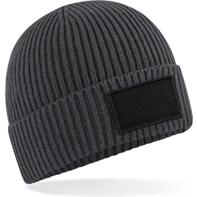 Afbeelding van Beechfield Trendy muts met patch B442R Graphite Grey / Black