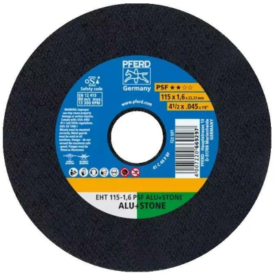 Afbeelding van PFERD EHT 115 1,6 PSF ALU+STONE 61818021 Doorslijpschijf recht mm 25 stuk(s) Aluminium, Non ferrometaal, Titanium, Titaniumlegering, Gietijzer, Duroplast,