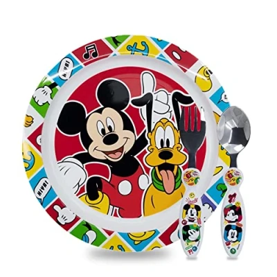 Afbeelding van Sorrisini Herbruikbare kinderbestek van roestvrij staal, Herbruikbaar servies, Ontbijtset voor kinderen, Kinderservies, kinderserviesset, baby serviesset, BPA Free Mickey Mouse