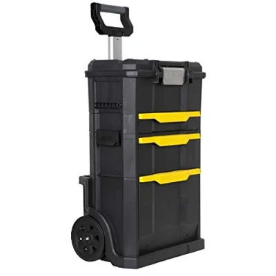 Afbeelding van Stanley STST1 70344 Rollende werkplaats, 77,8 x 48,8 34,8 cm, 2 in 1, modulair opgebouwd, drie uitneembare gereedschapskist met snelsluiting, telescopische handgreep van aluminium