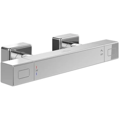 Afbeelding van Villeroy &amp; Boch Universele Taps Fittings douchethermostaat, douchekraan met bescherming tegen verbranding en veiligheidsvergrendeling bij 38, mengkraan douche opbouw, hoekig, chroom