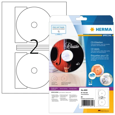 Afbeelding van HERMA 4850 Wit Zelfklevend CD/DVD label