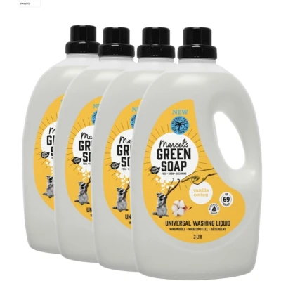 Afbeelding van 4x Marcel&#039;s Green Soap Wasmiddel Katoen &amp; Vanille 69 Wasbeurten 3 liter