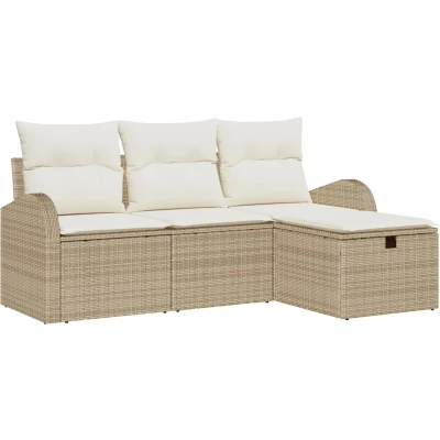 Afbeelding van vidaXL 4 delige tuinsofa set met kussens beige poly riet