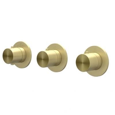 Afbeelding van IVY Concord afbouwdeel inbouwthermostaat 2 stopkranen symmetry RVS 316 Geborsteld Mat Goud PVD