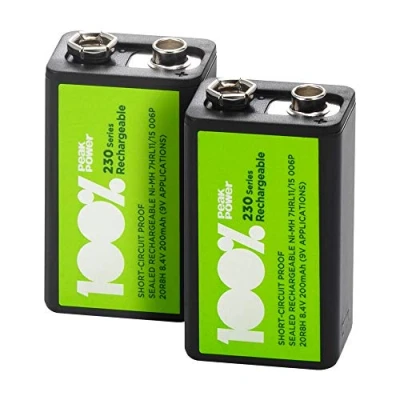 Afbeelding van 100% Peak Power oplaadbare batterijen 9V NiMH batterij 200 mAh 2 stuks