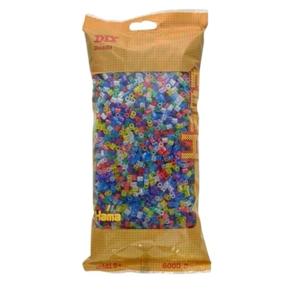 Afbeelding van Hama Perlen 205 54 strijkkralen zak met ca. 6.000 kleurrijke midi knutselkralen een diameter van 5 mm in transparant glittermix, creatief knutselplezier voor groot en klein