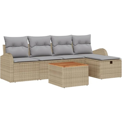 Afbeelding van vidaXL 6 Delige Tuin Sofaset met Kussens Beige Poly Rattan