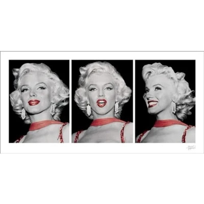 Afbeelding van Kunstdruk Marilyn Monroe Red Dress Triptych 100x50cm