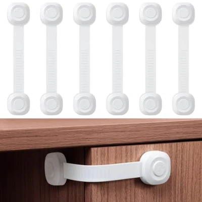 Afbeelding van ECHOCUBE kinderveilige ladekastsloten, 6 stuks babyveilige kastsloten met kleefband, verstelbare babyveiligheidsriemsloten voor keukenkasten, koelkastdeur, toilet, vuilnisbak (wit)
