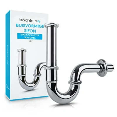 Afbeelding van Bächlein universele sifonbuis [extra lang] voor wastafel &amp; afvoerset, sifon chroom incl. rubber manchet muuraansluiting stankafsluiter, afvoerset