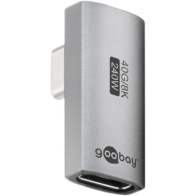 Afbeelding van goobay USB C adapter 240 W 40 Gbit verlenging 90 verticaal roteert USB4 (stekker naar bus) / 4.0 Adpter 8K @60 Hz, achterwaarts compatibel 3.1, 2.0/74443